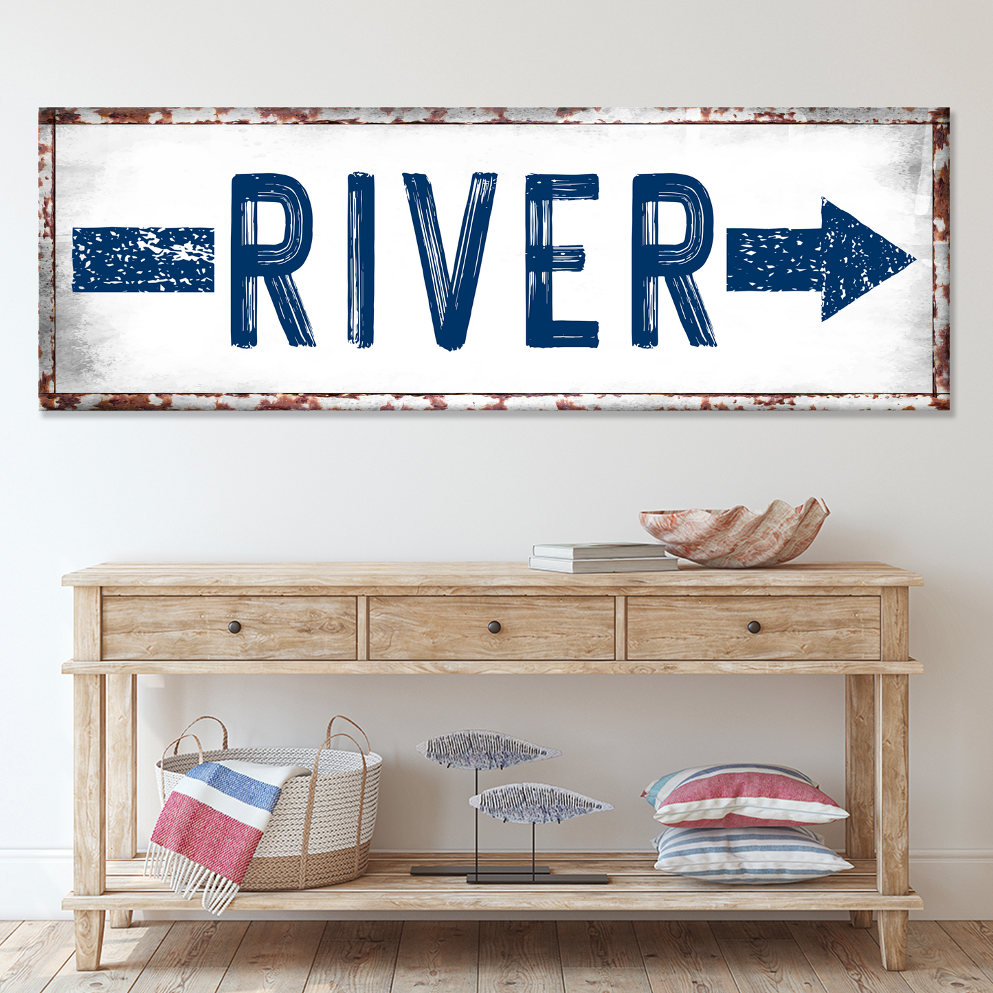 Personalized river arrow canvas sign with custom family name