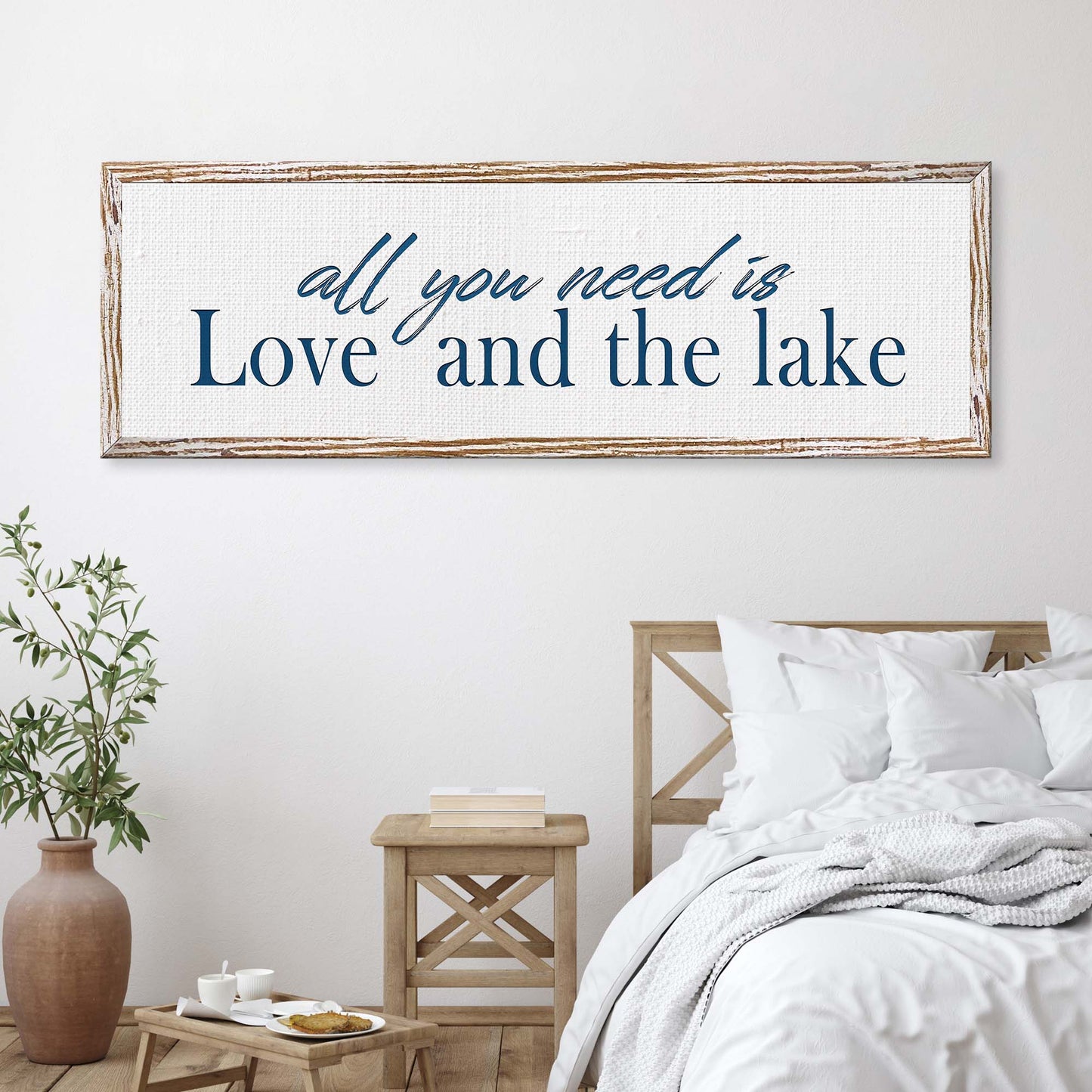 Love And The Lake personalized rustic canvas sign for a lake house