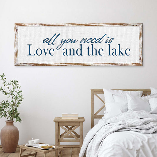 Love And The Lake personalized rustic canvas sign for a lake house