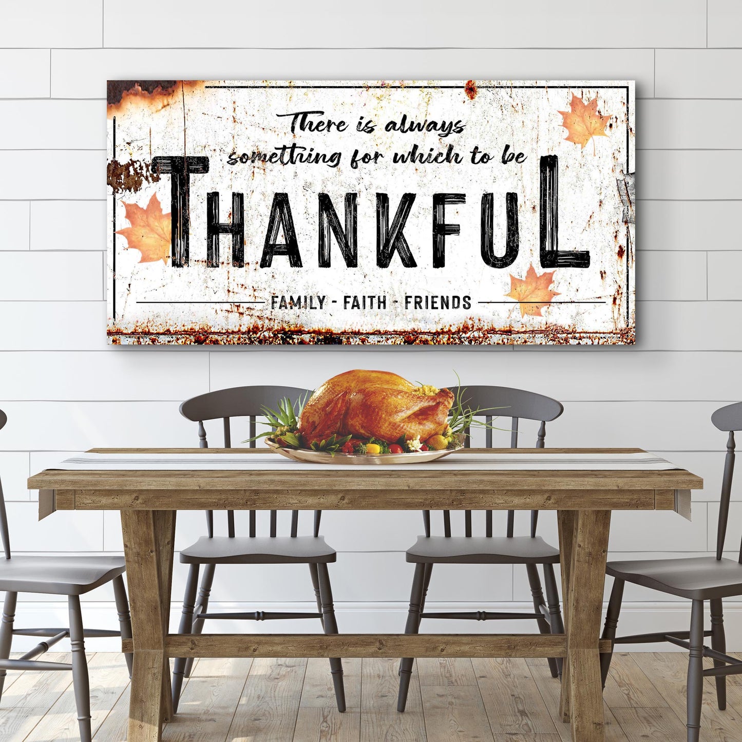 Always Thankful Thanksgiving rustic word-art canvas sign ready to hang