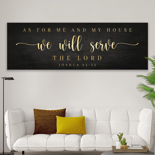 We Will Serve The Lord Joshua 24:15 Christian canvas wall art in gold on black
