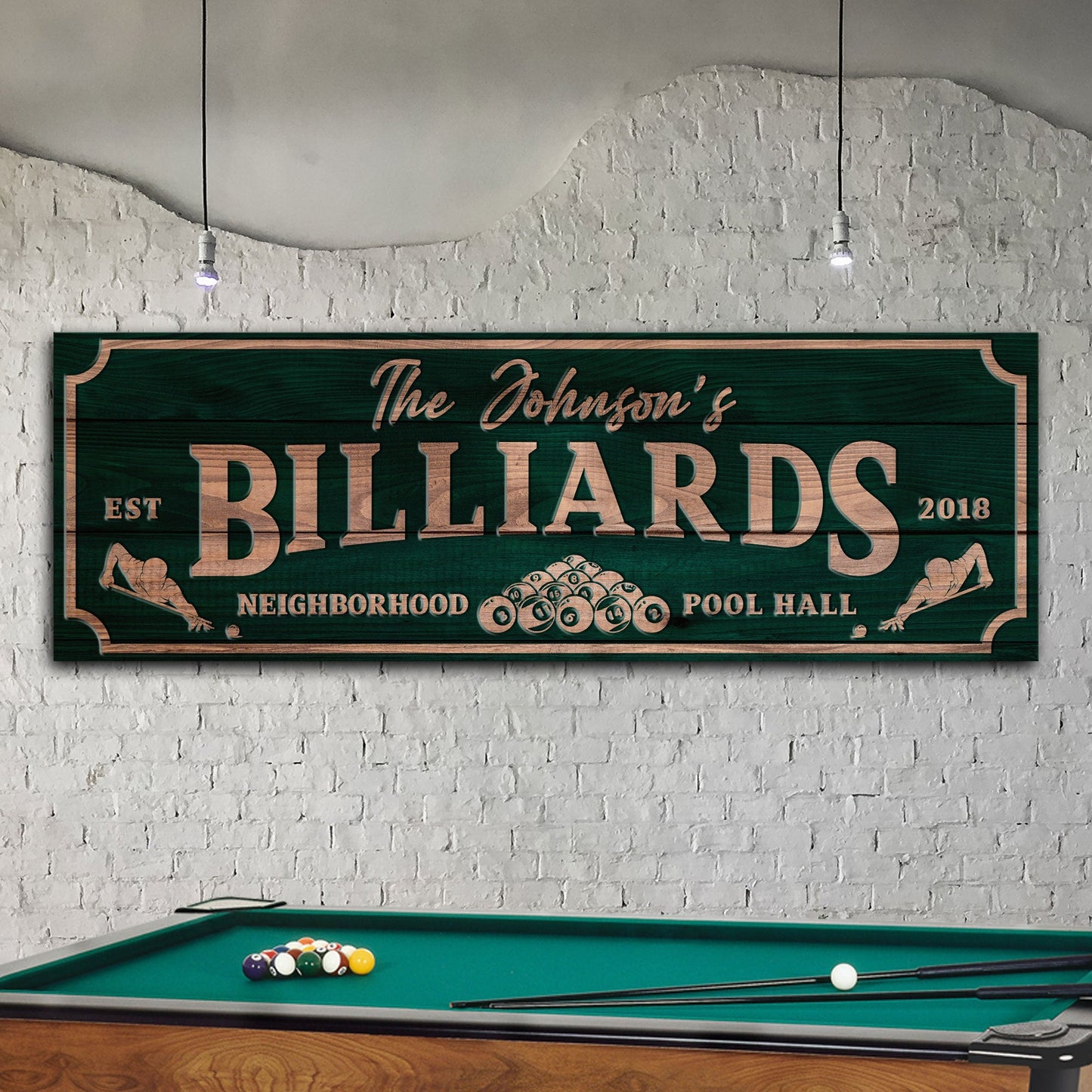 Neighborhood pool hall billiards canvas wall art vintage sign style for game room or man cave decor