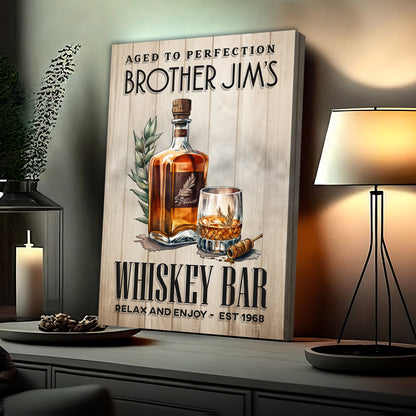 Aged to perfection whiskey bar canvas sign