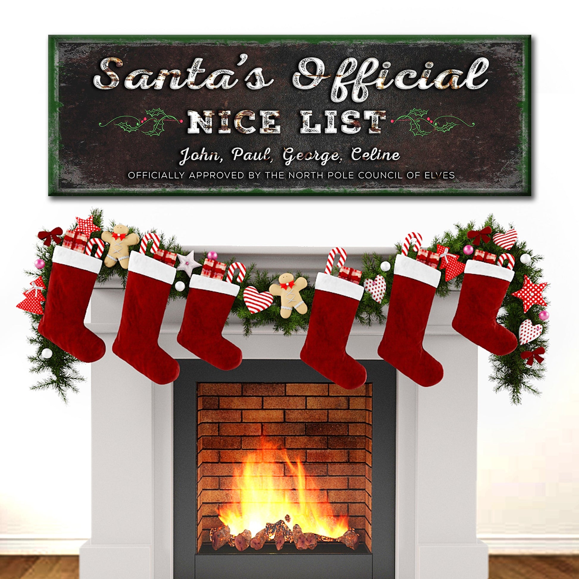 Santa's Official Nice List festive Christmas canvas wall sign