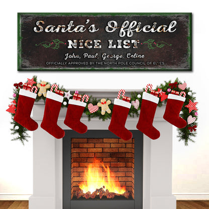 Santa's Official Nice List festive Christmas canvas wall sign