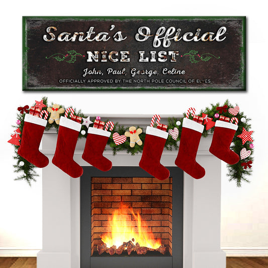 Santa's Official Nice List festive Christmas canvas wall sign