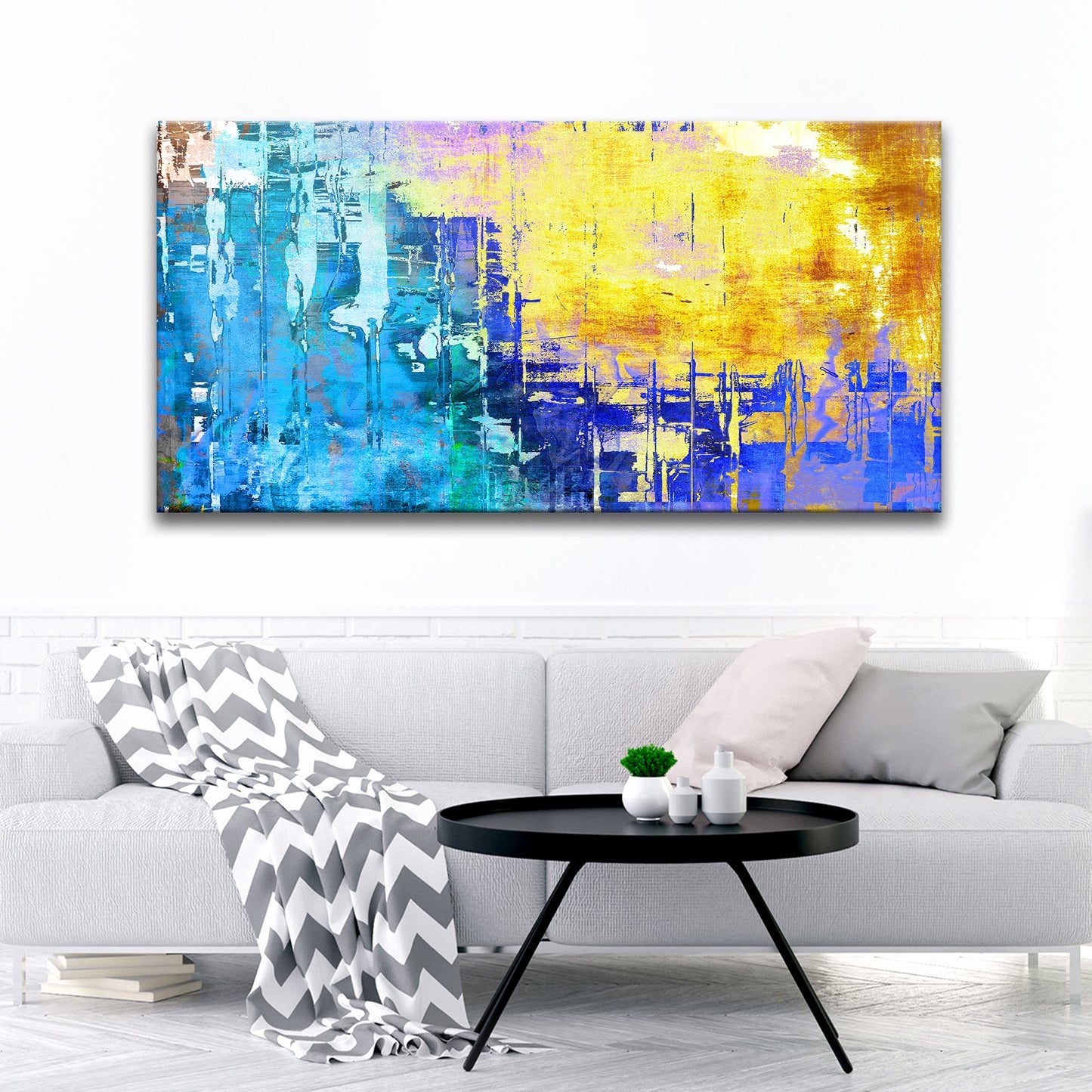 Blue Gold modern abstract painting canvas wall art