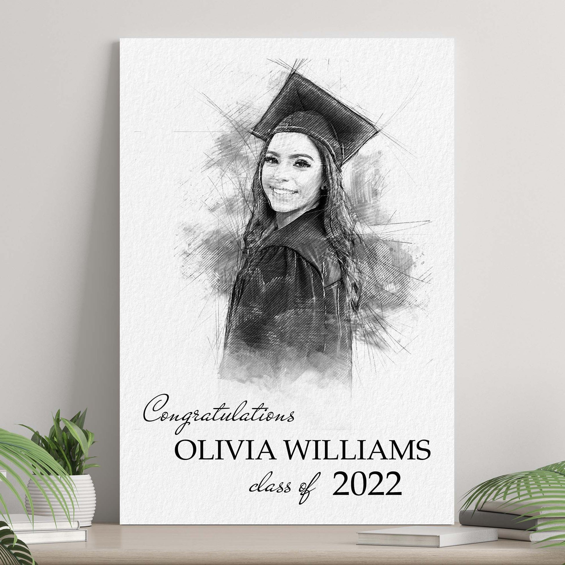 Graduation pencil sketch portrait personalized canvas sign keepsake
