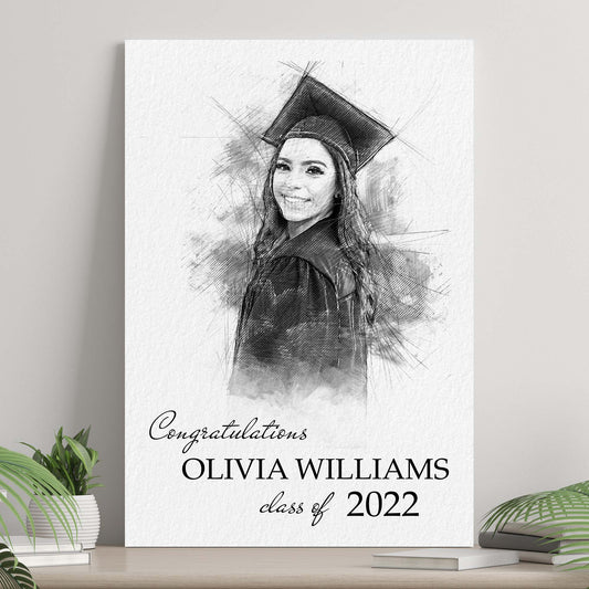 Graduation pencil sketch portrait personalized canvas sign keepsake