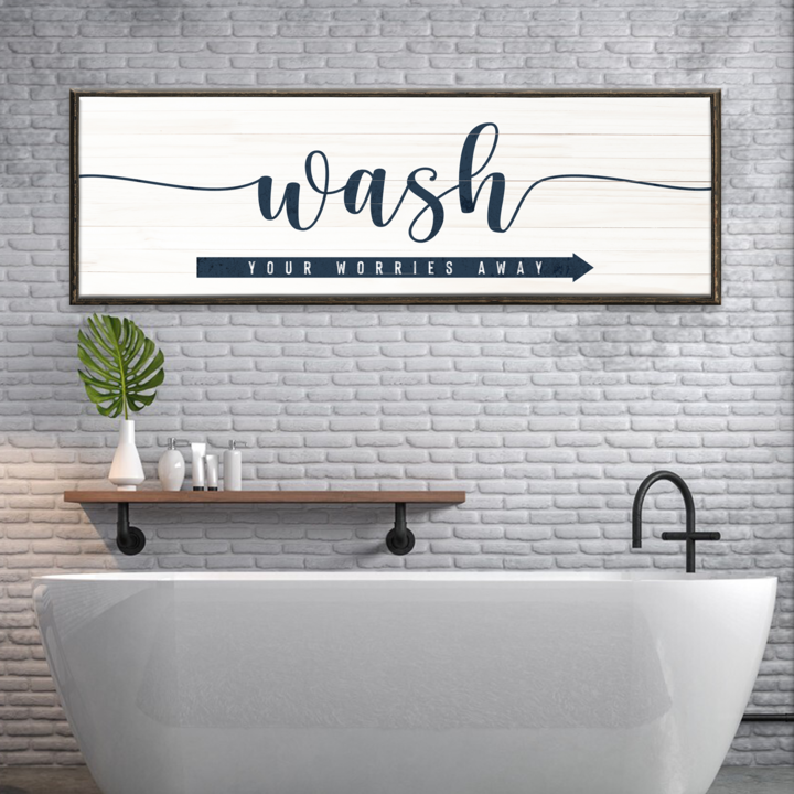 Wash Your Worries Away rustic word-art bathroom canvas sign