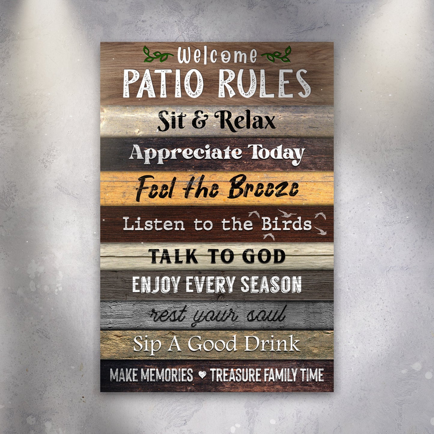 Personalized Patio Rules rustic word-art canvas sign with family name