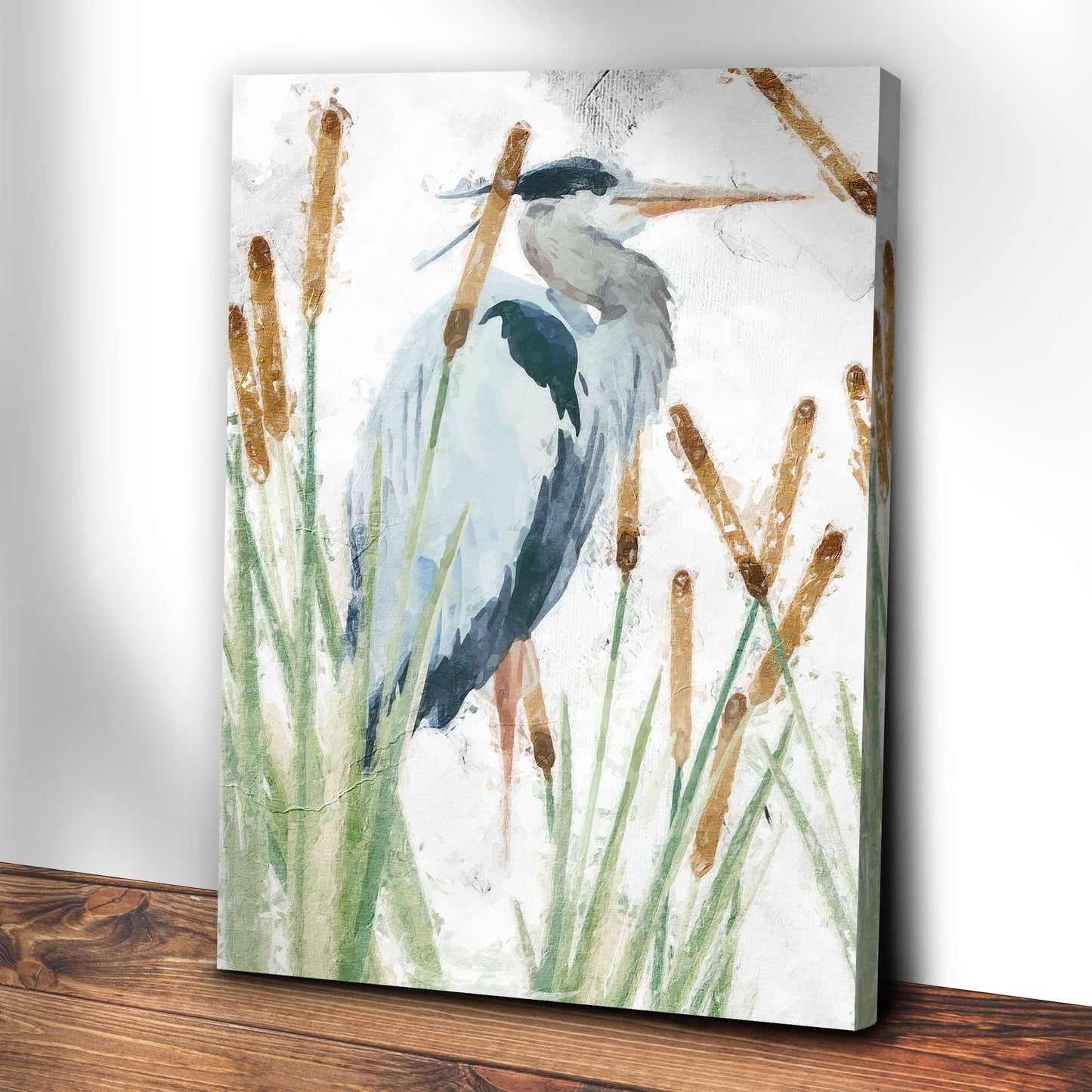Heron in the Reeds Canvas Wall Art