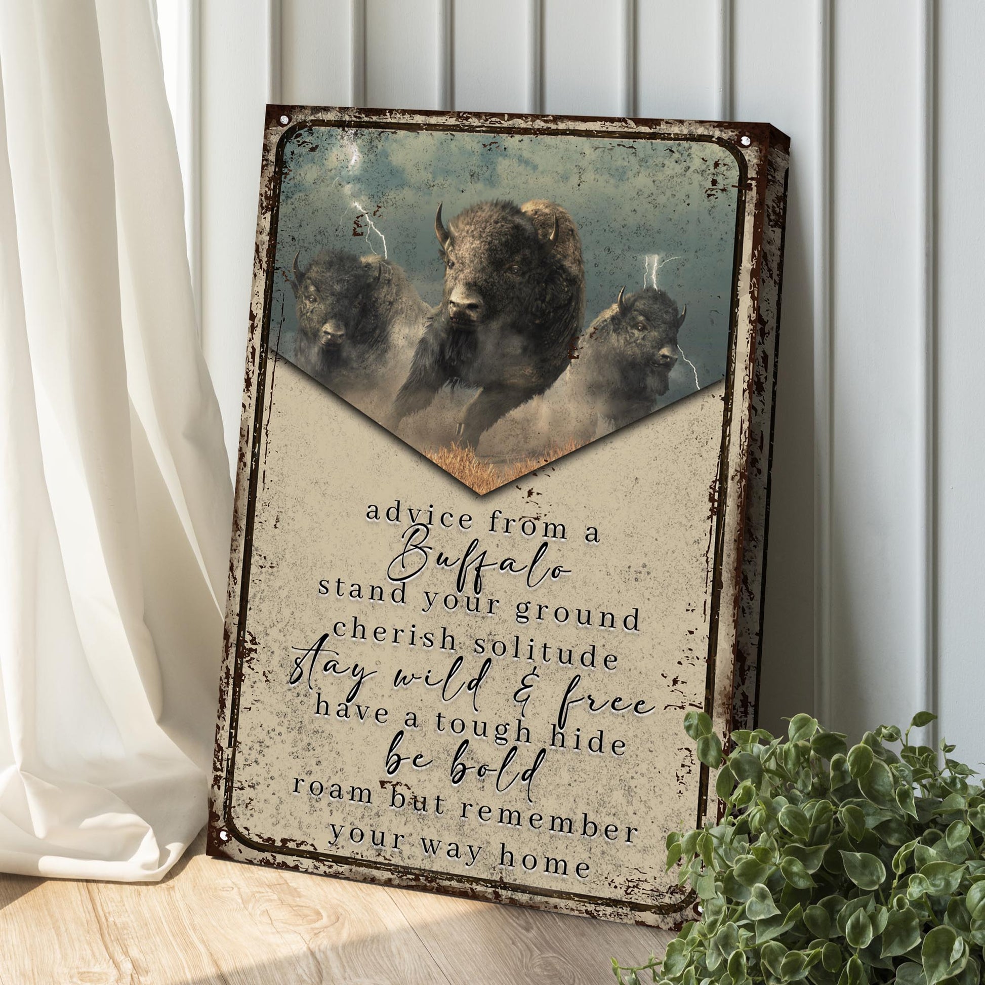 Advice from a buffalo canvas sign