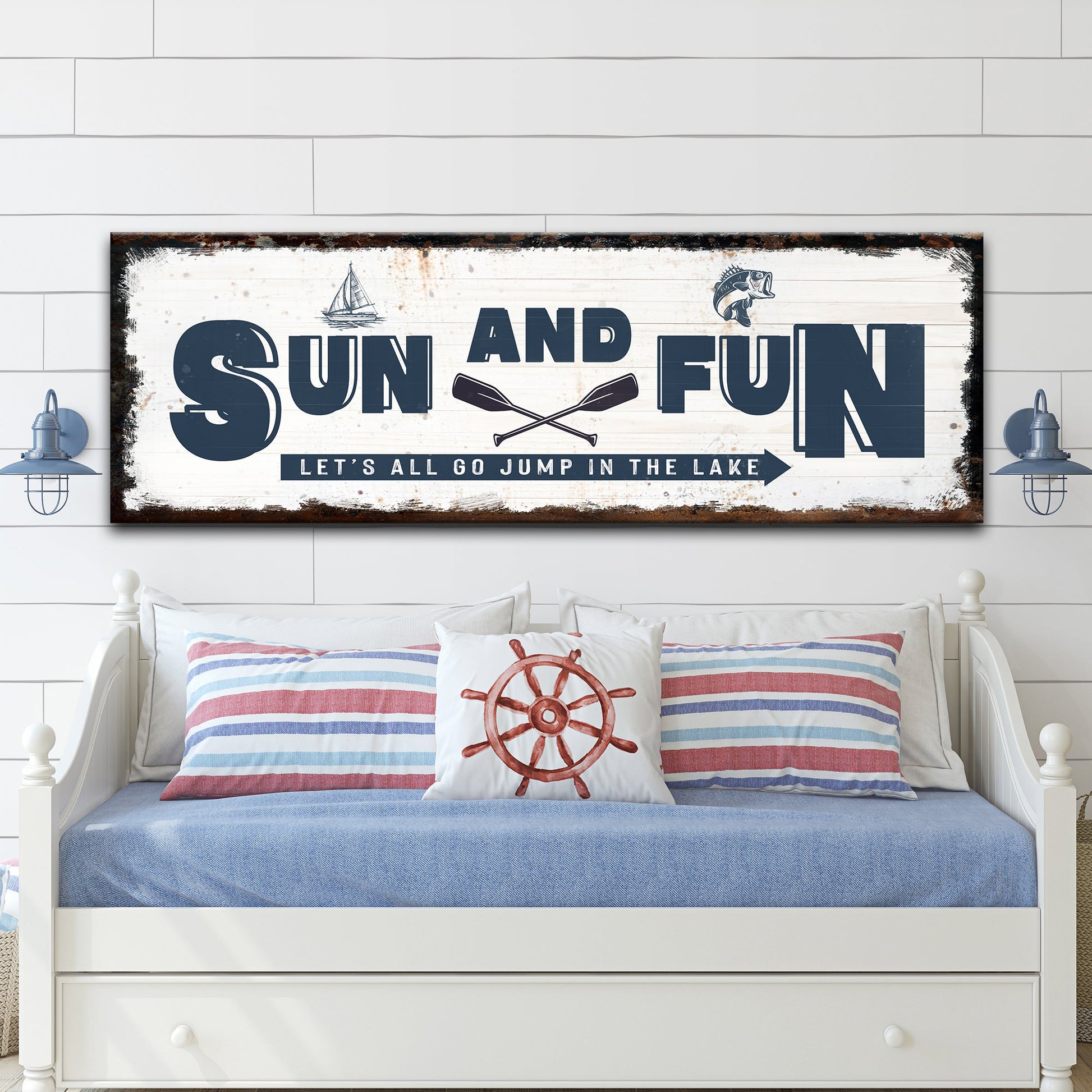 Sun And Fun poolside rustic word-art canvas sign