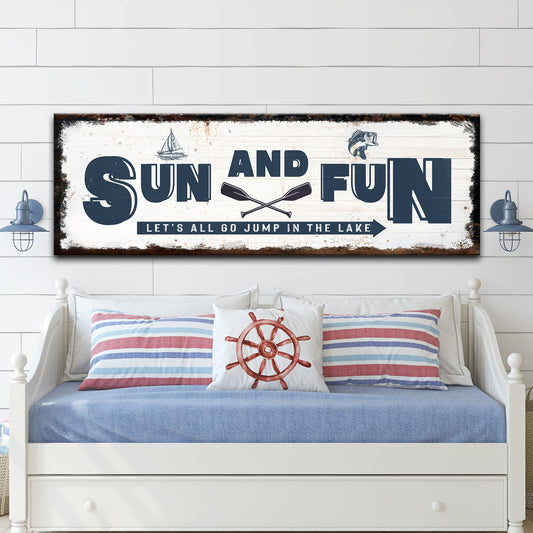 Sun And Fun poolside rustic word-art canvas sign