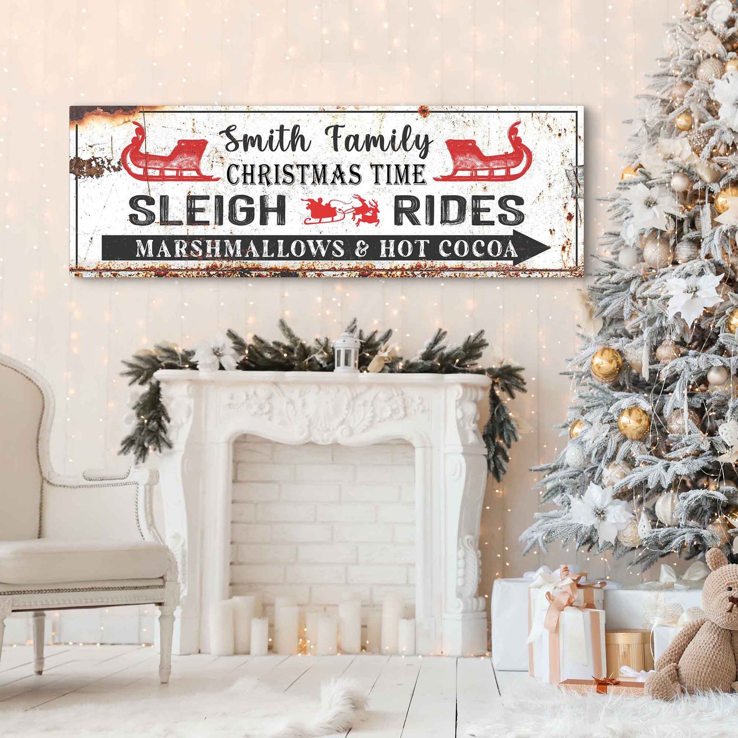 Christmas Sleigh Rides rustic holiday canvas wall sign