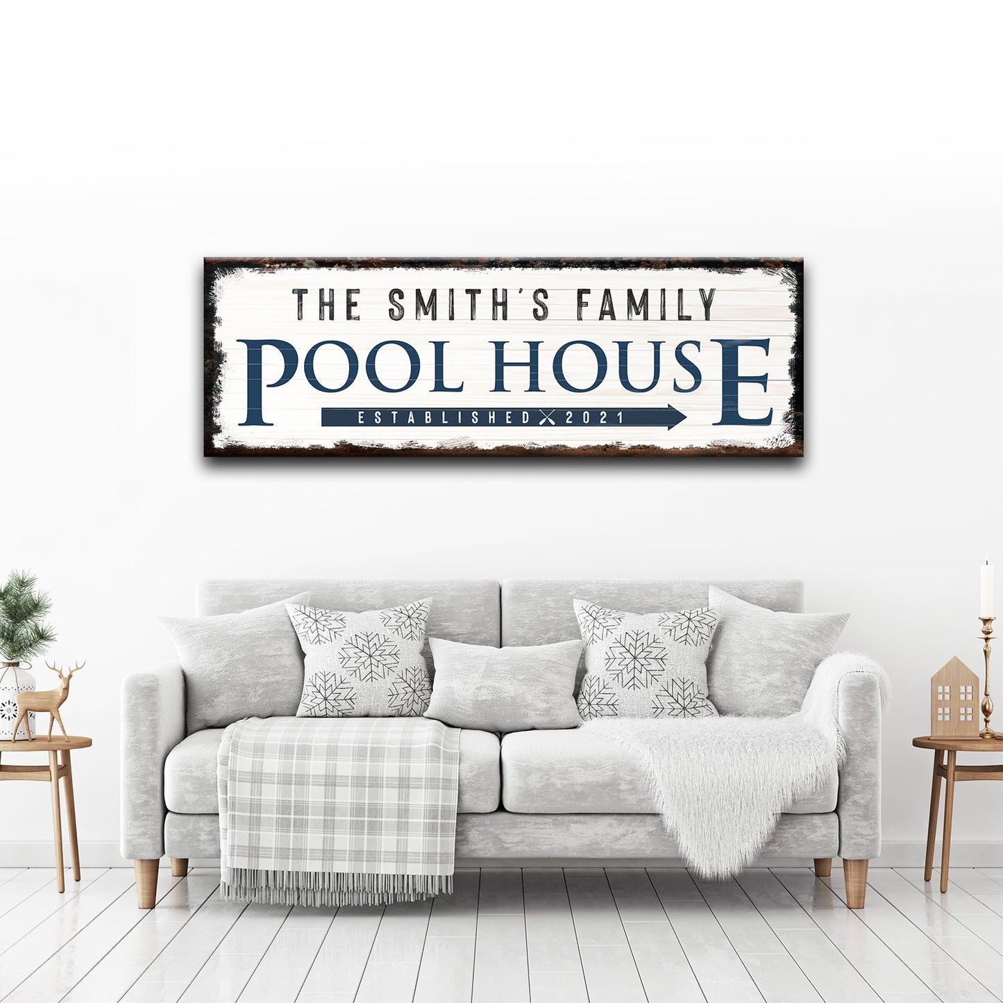 Family Pool House personalized canvas sign for a patio or poolside, ready to hang