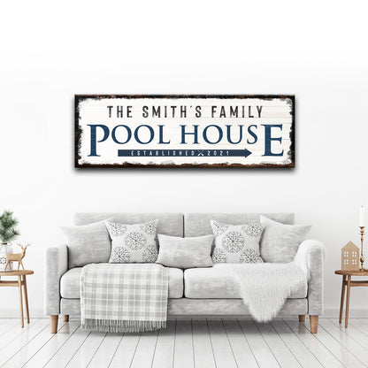 Family Pool House personalized canvas sign for a patio or poolside, ready to hang
