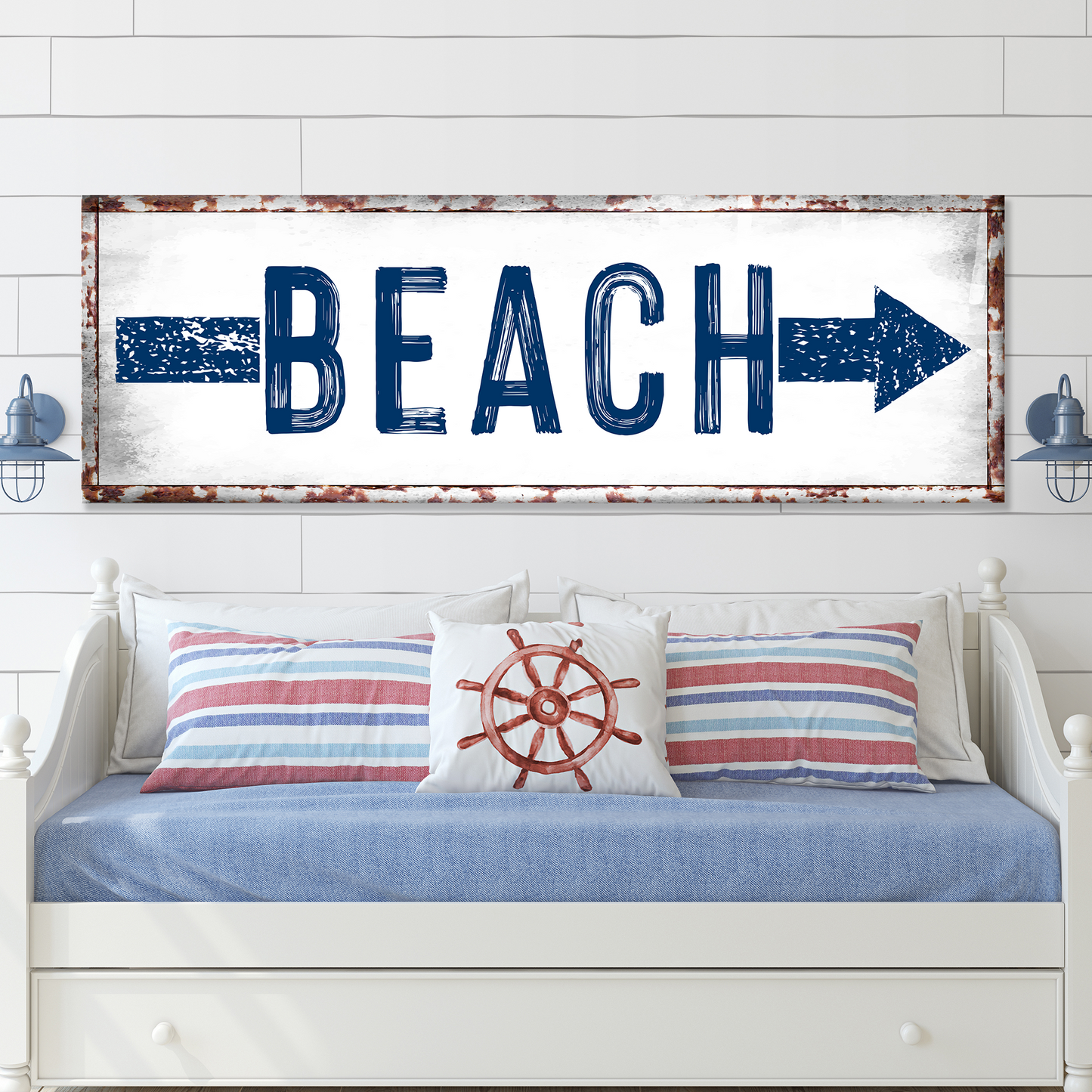 Beach Arrow personalized rustic coastal directional canvas sign