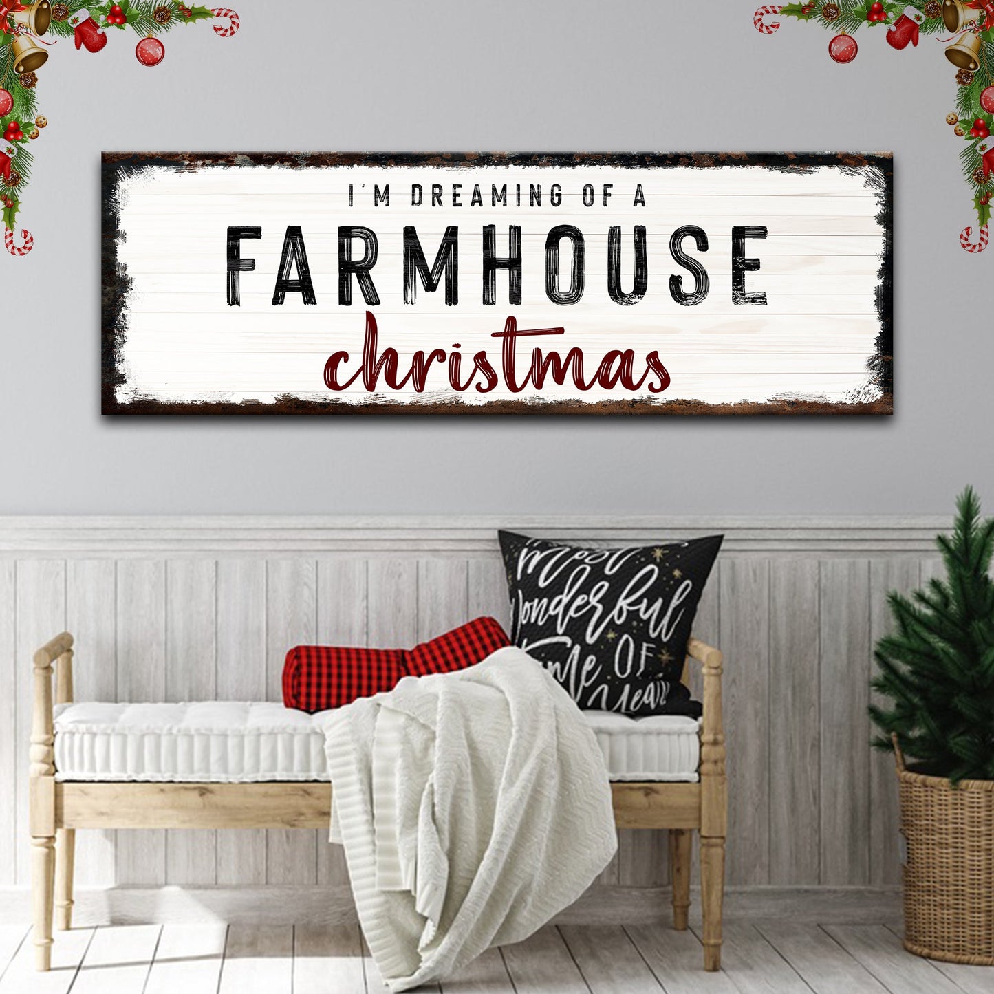 Farmhouse Christmas rustic word-art canvas sign ready to hang