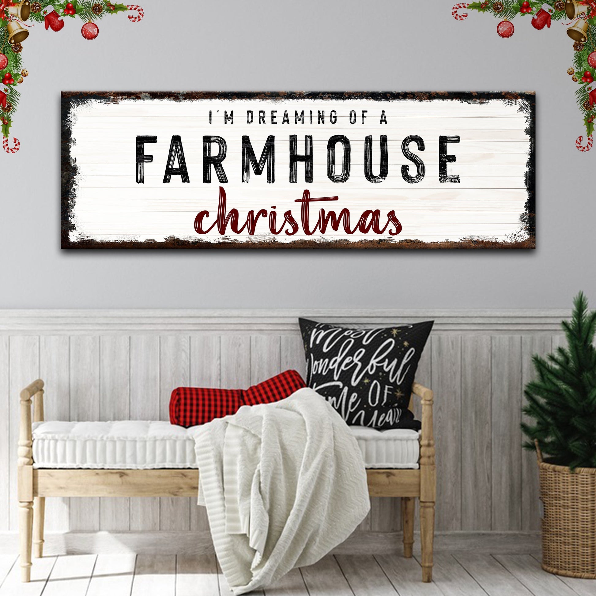 Farmhouse Christmas rustic word-art canvas sign ready to hang