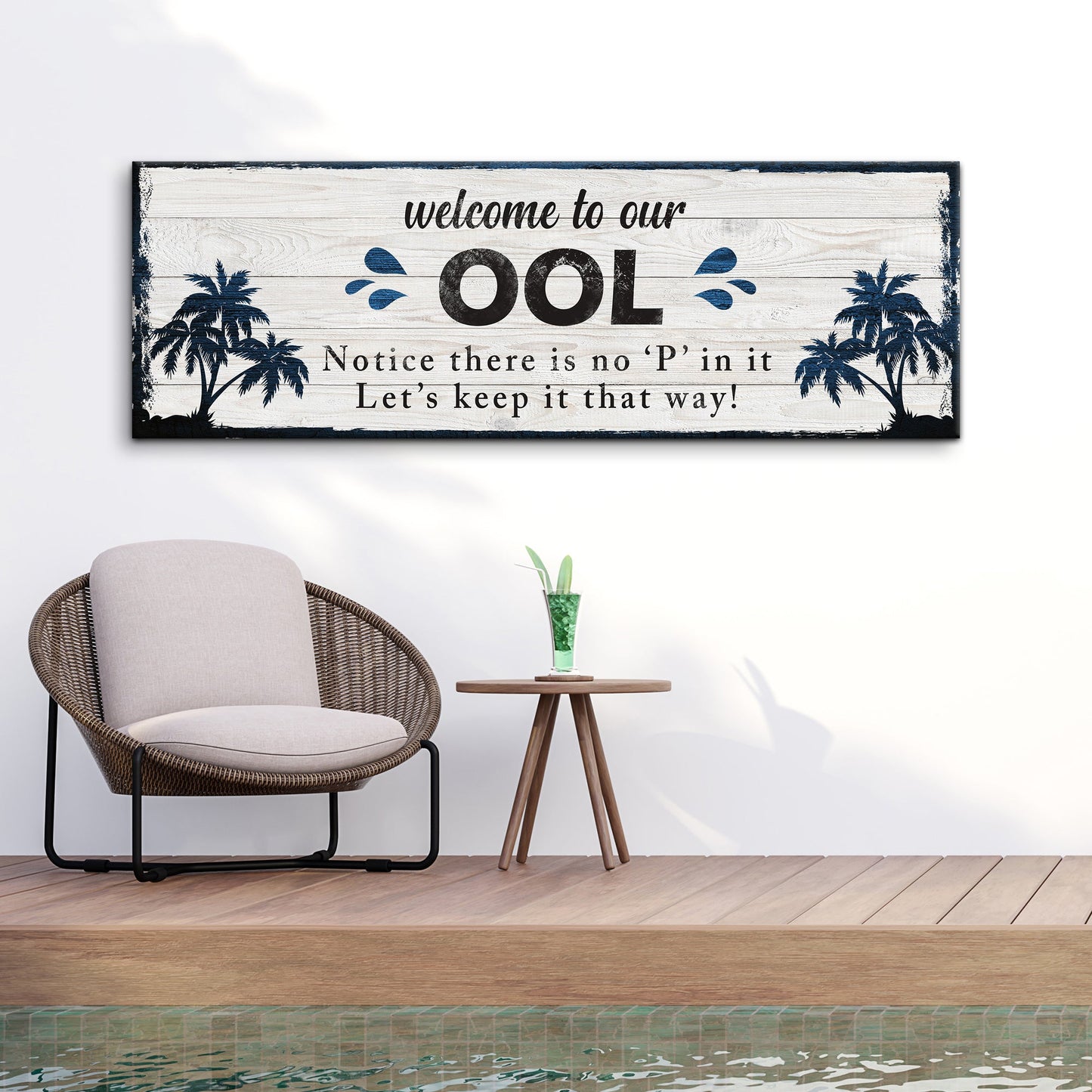 Welcome To Our Pool rustic canvas sign for a patio or pool house
