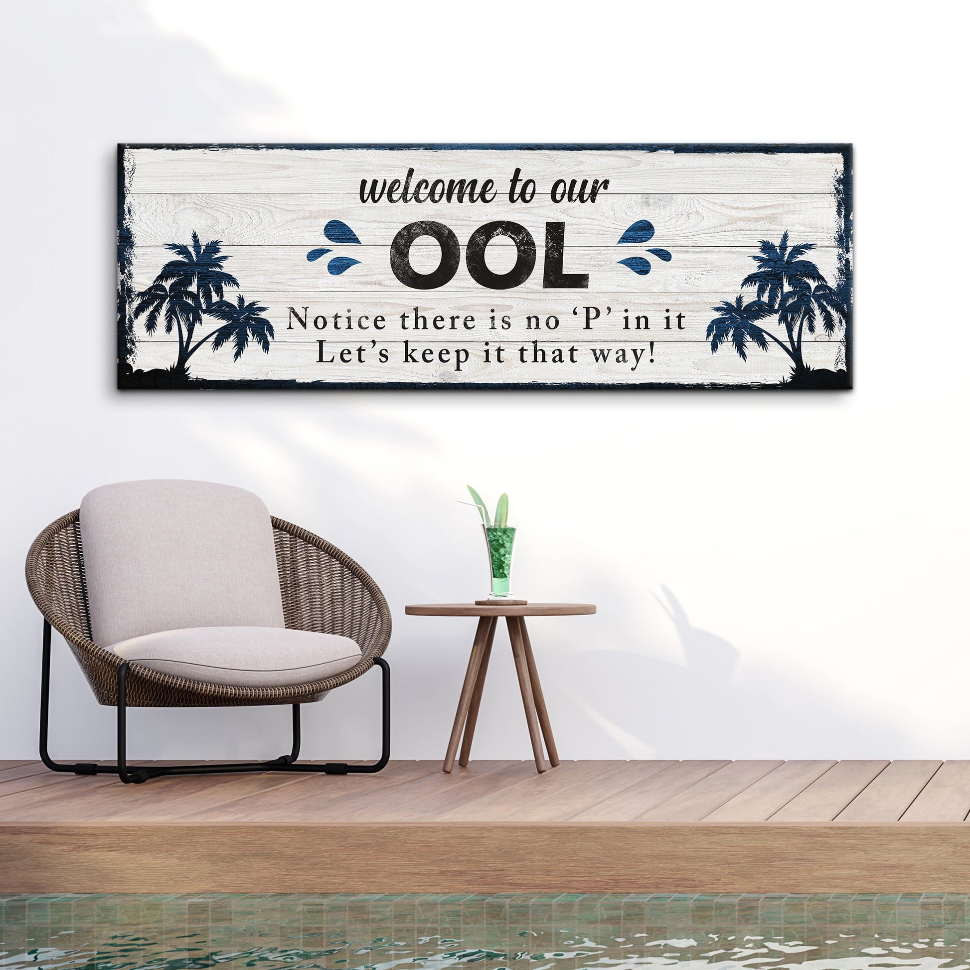 Welcome To Our Pool rustic canvas sign for a patio or pool house