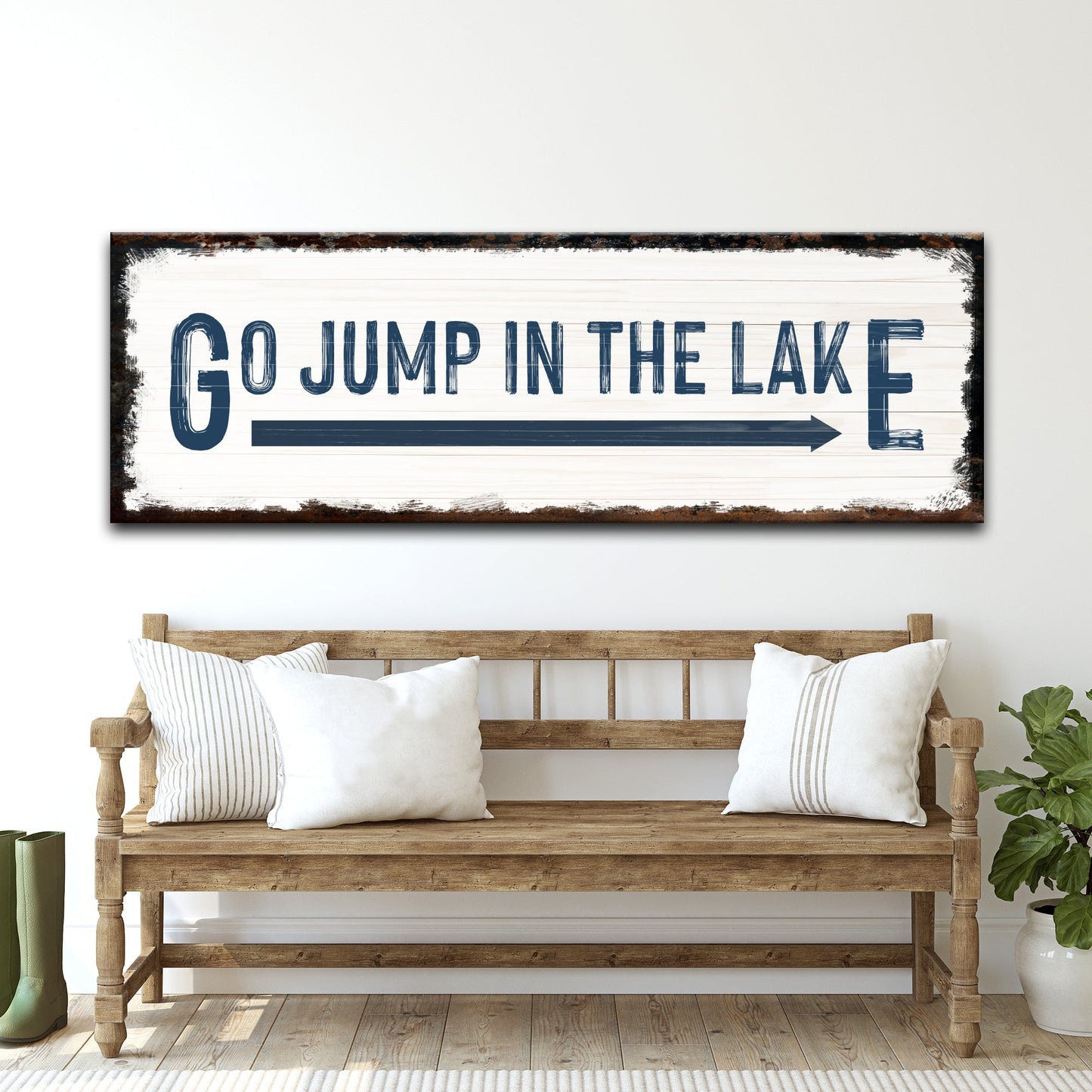 Go Jump In The Lake personalized rustic lake house canvas sign