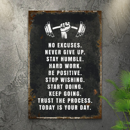 No Excuses gym motivational canvas wall art, ready to hang