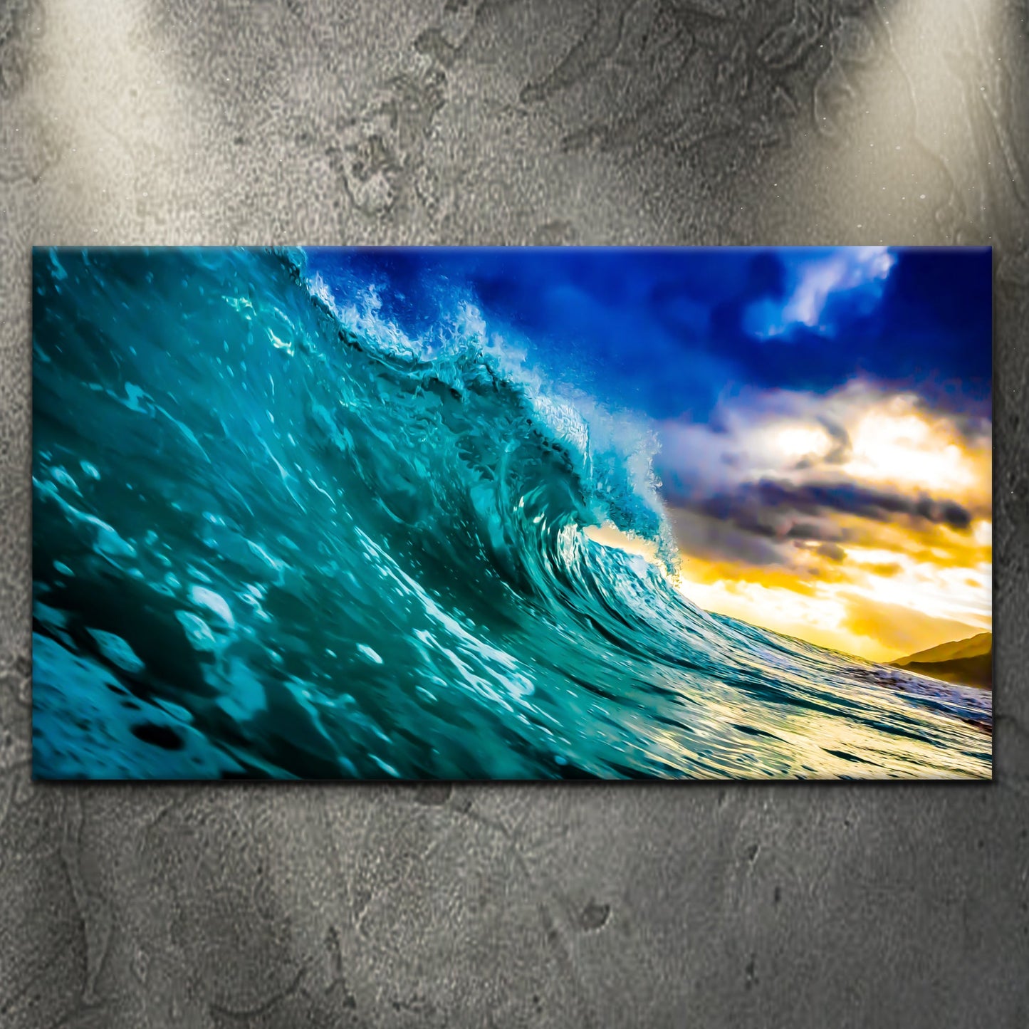 Fast rolling ocean waves with white foam and deep blue water, canvas wall art