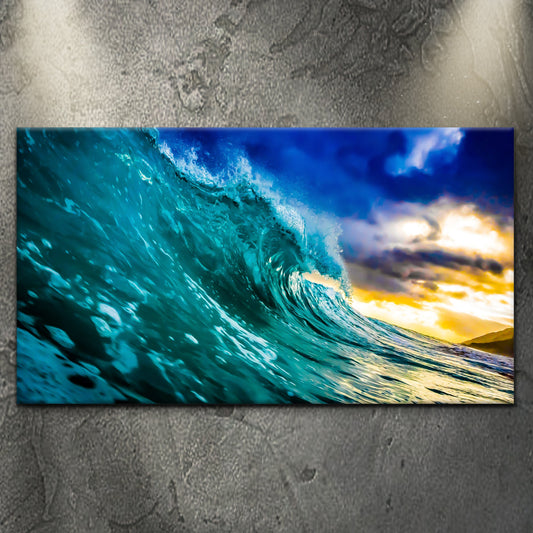 Fast rolling ocean waves with white foam and deep blue water, canvas wall art