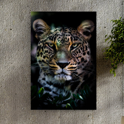 Sneaky jungle leopard portrait canvas wall art bold wildlife living room decor