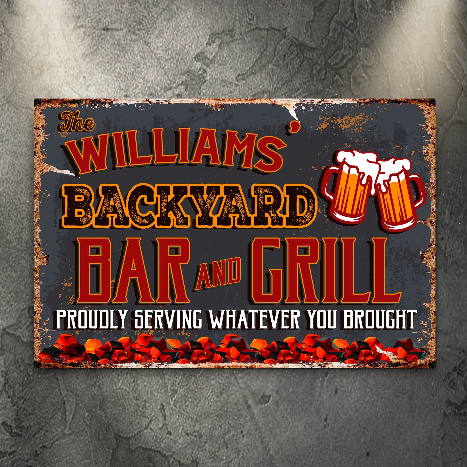 Personalized Backyard Bar And Grill canvas sign with family name