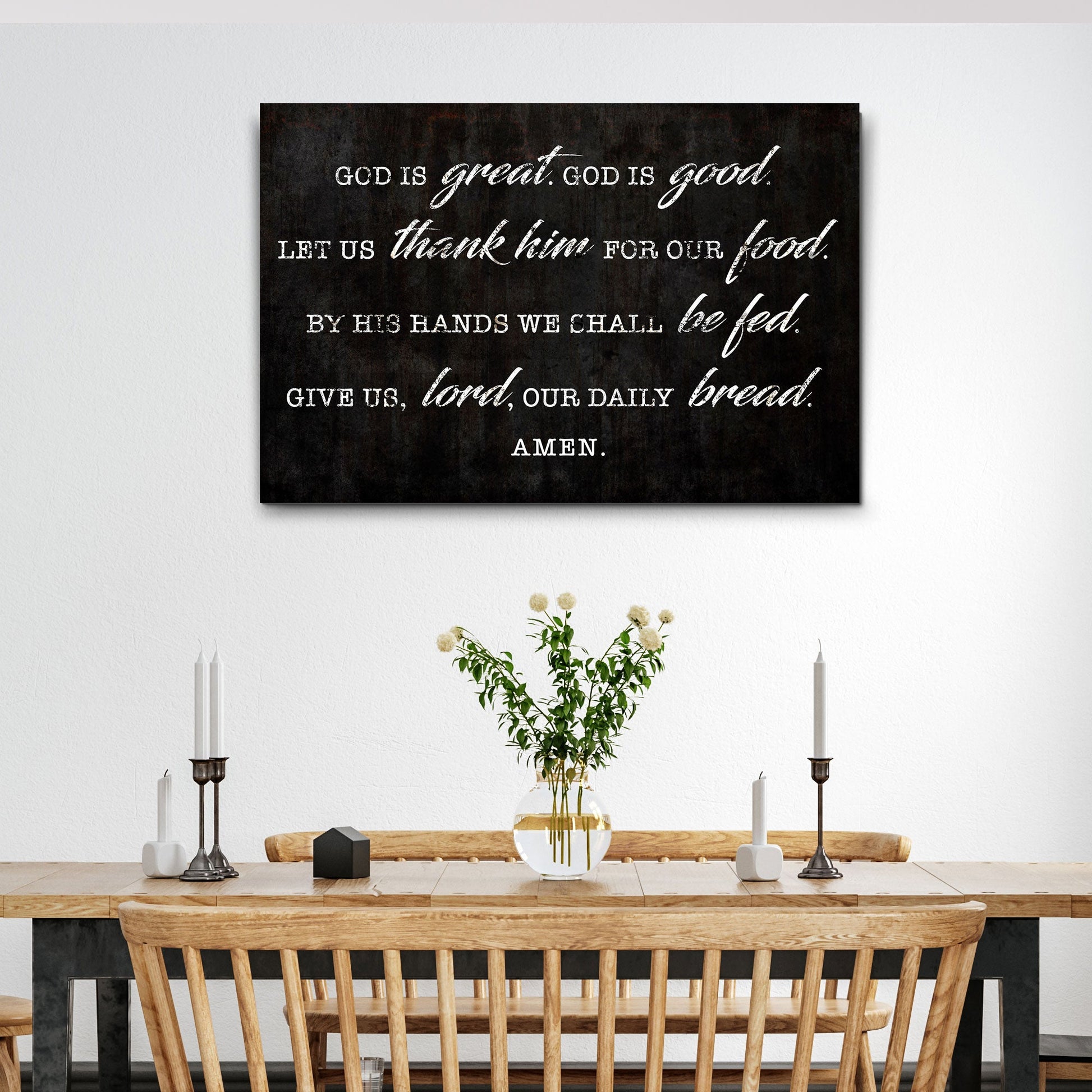 God Is Great God Is Good prayer canvas sign style III in bright colors for kitchens