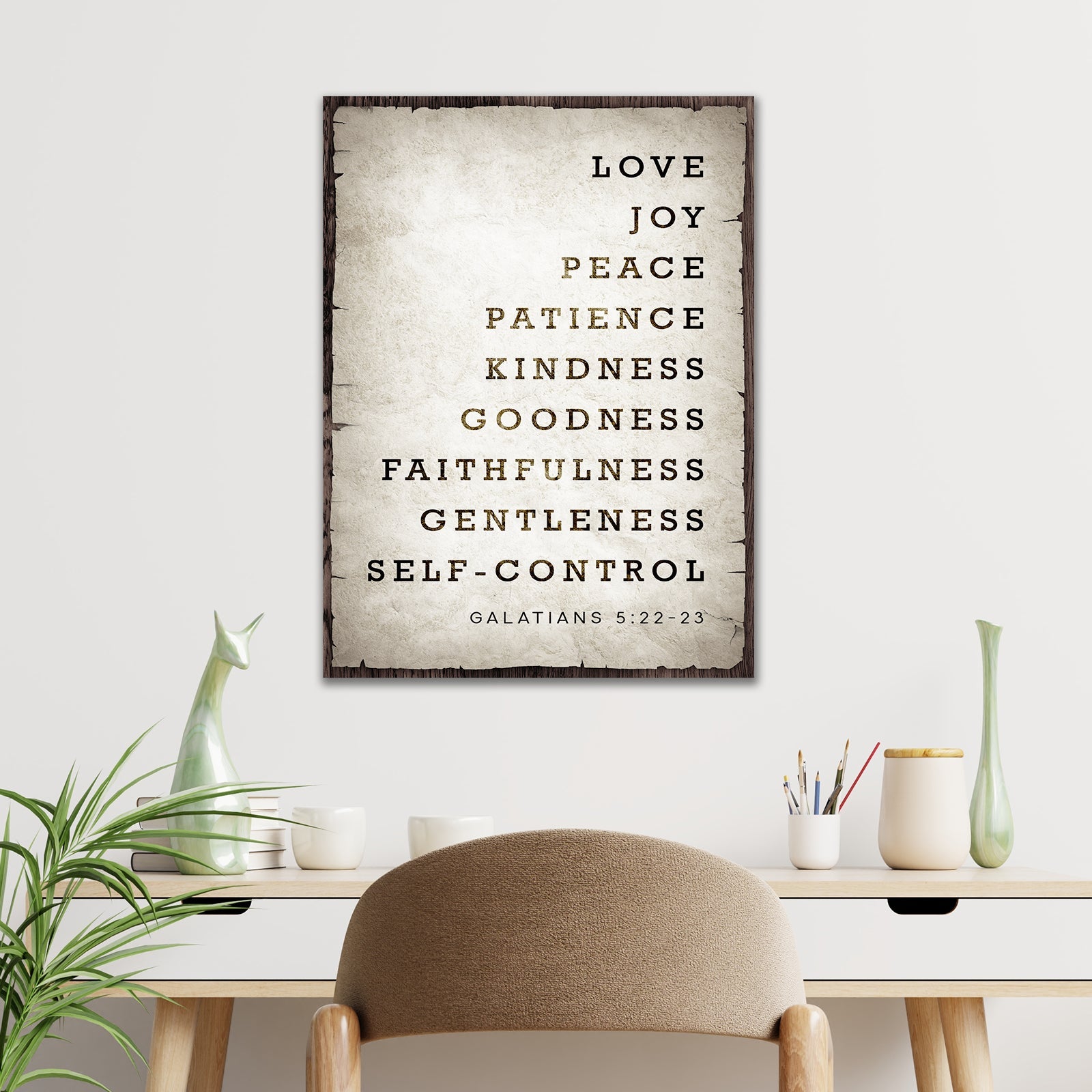 Galatians 5:22-23 Fruit of the Spirit rustic faith canvas sign