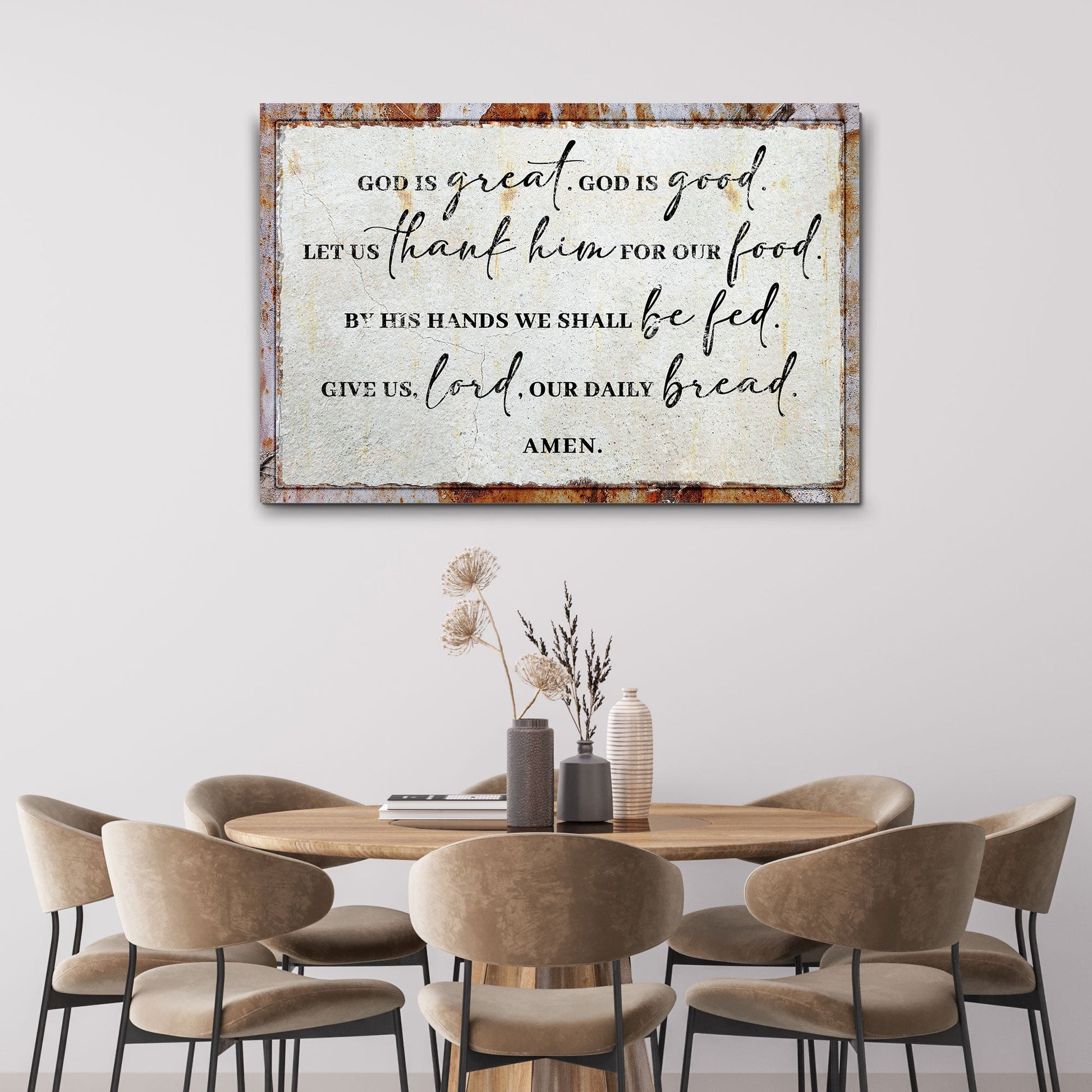 God Is Great God Is Good prayer canvas sign for kitchen and dining room walls