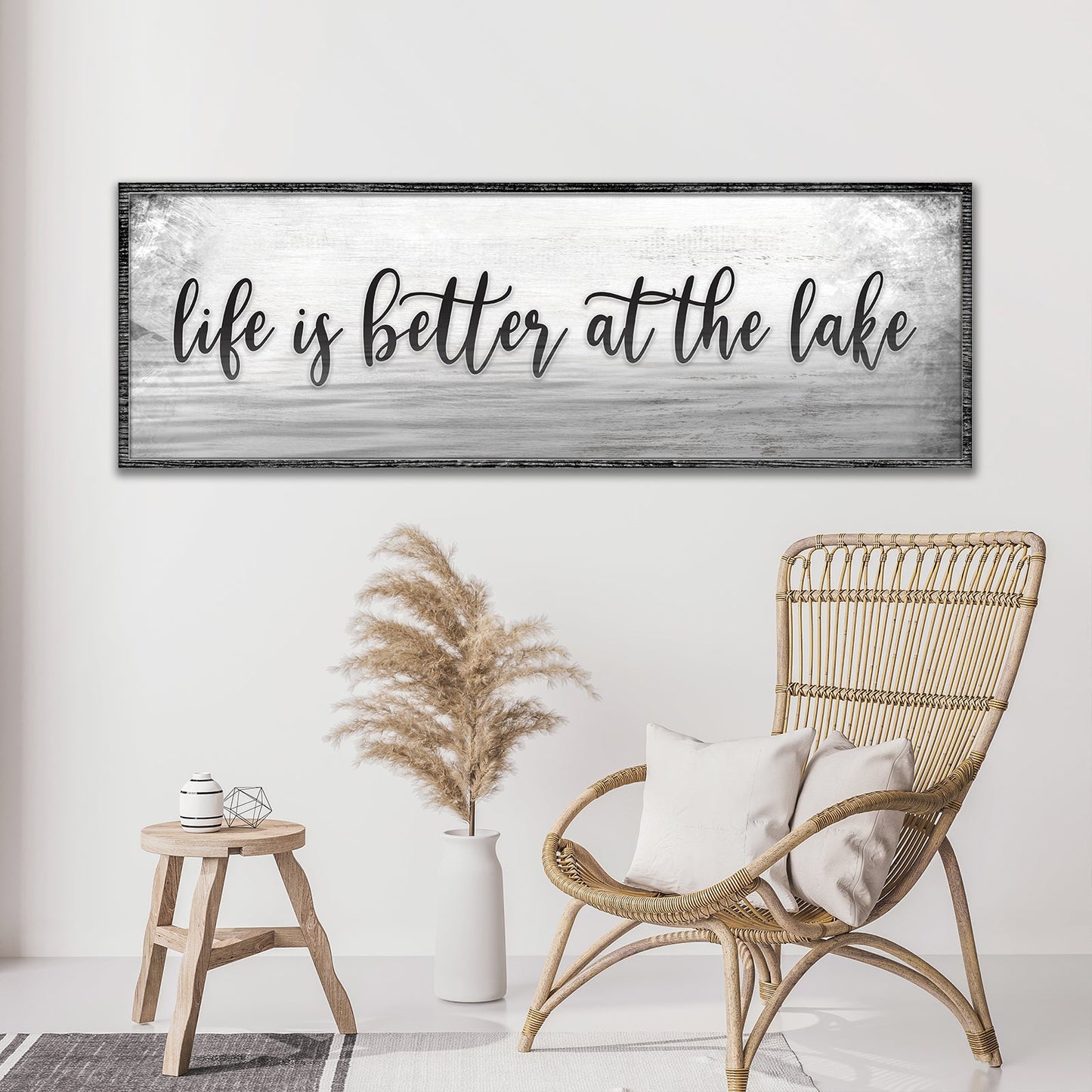 Life Is Better At The Lake rustic word-art canvas sign