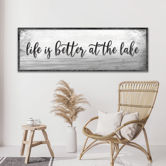 Life Is Better At The Lake rustic word-art canvas sign