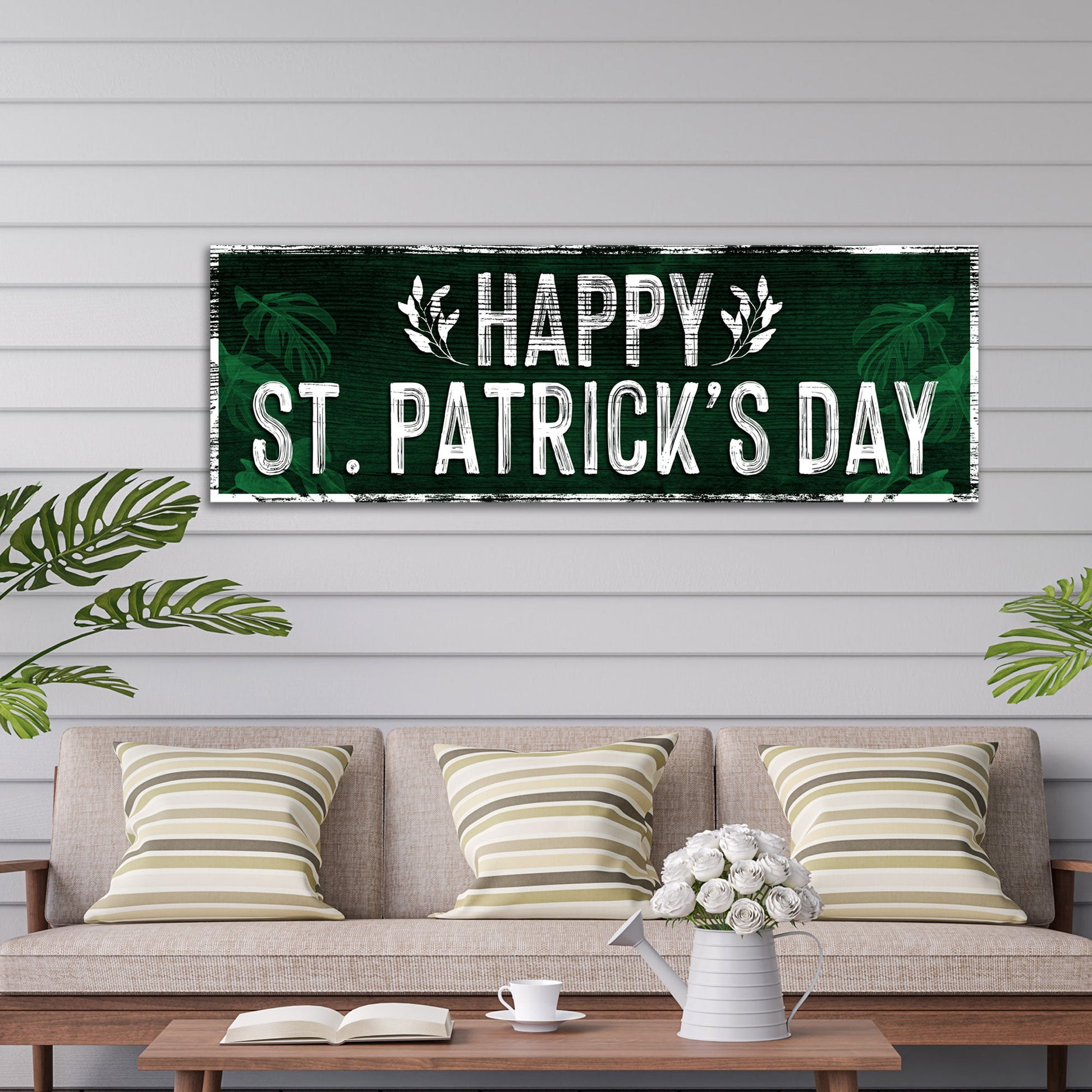 Happy St. Patrick's Day canvas wall art with bold green festive design
