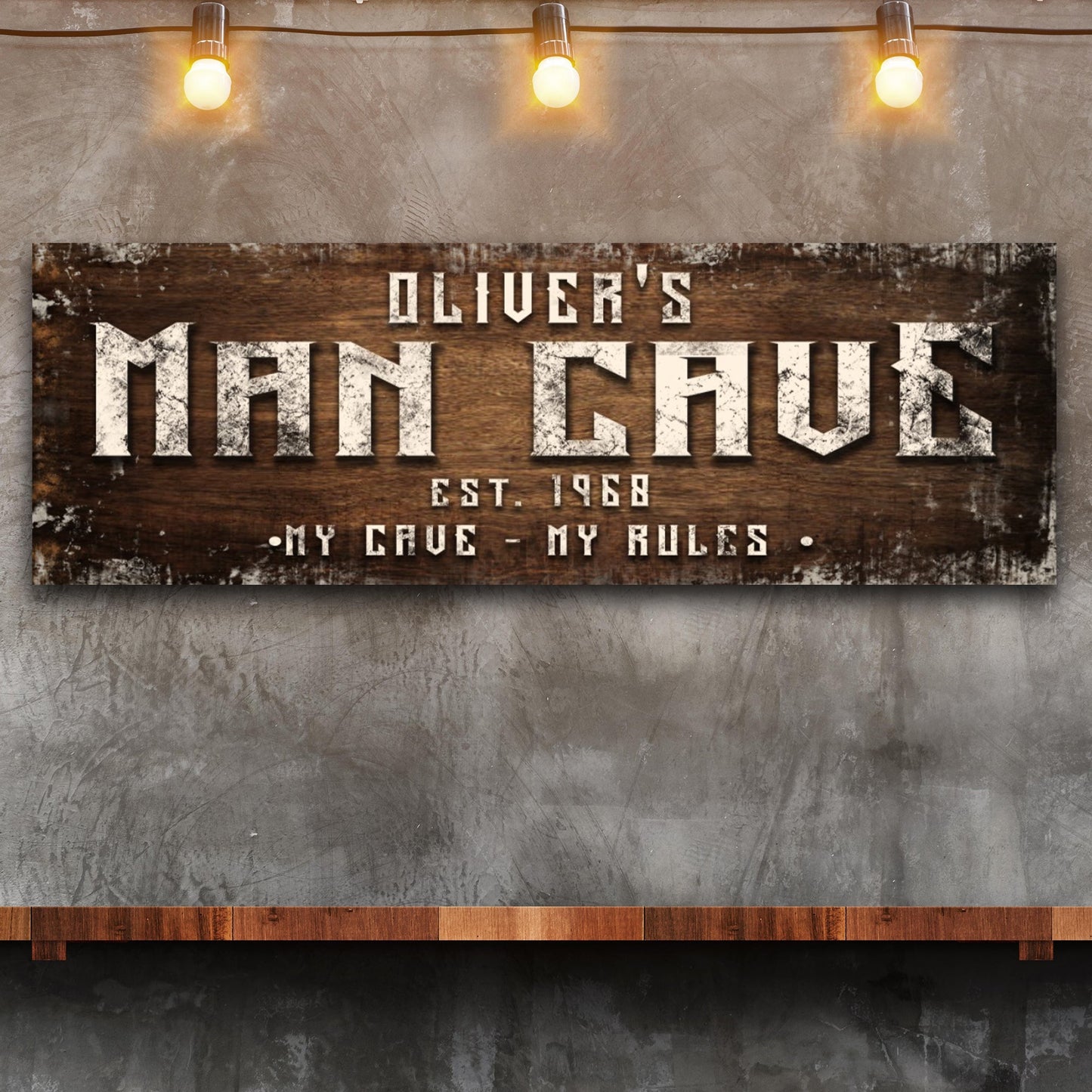 Personalized Man Cave My Cave My Rules canvas sign with family name