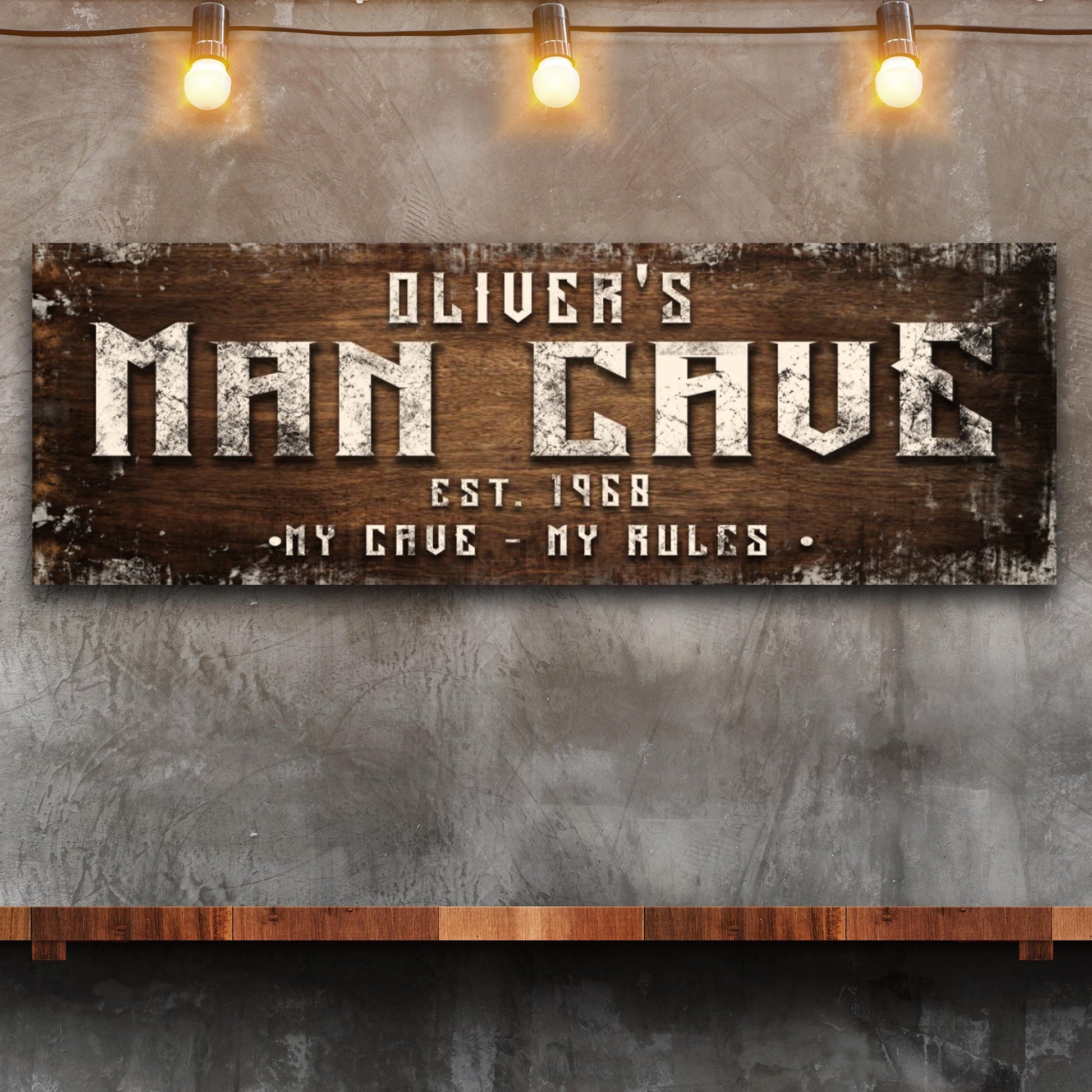 Personalized Man Cave My Cave My Rules canvas sign with family name
