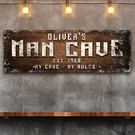 Personalized Man Cave My Cave My Rules canvas sign with family name