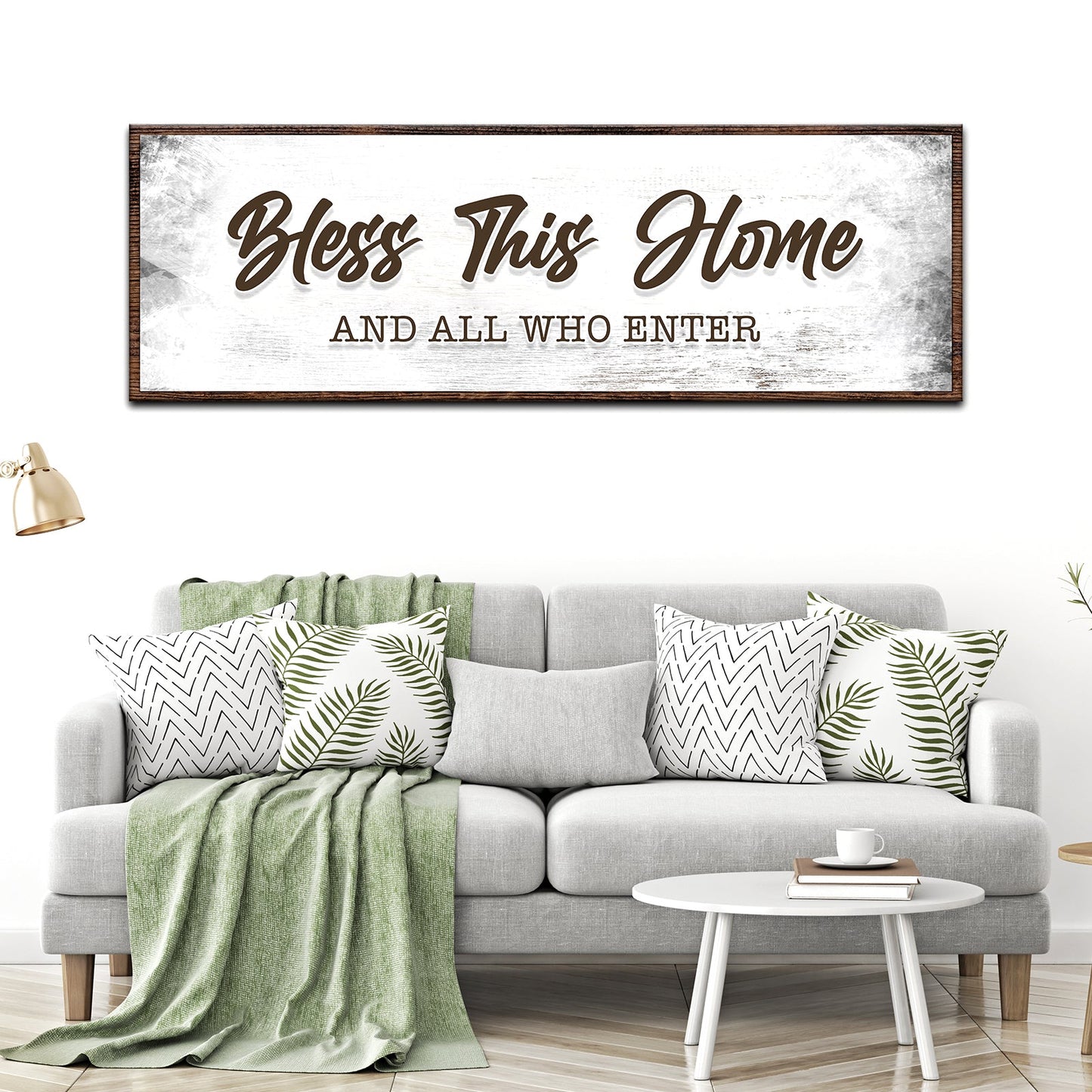 Bless This Home And All Who Enter rustic faith word-art canvas sign