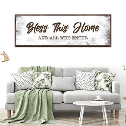 Bless This Home And All Who Enter rustic faith word-art canvas sign