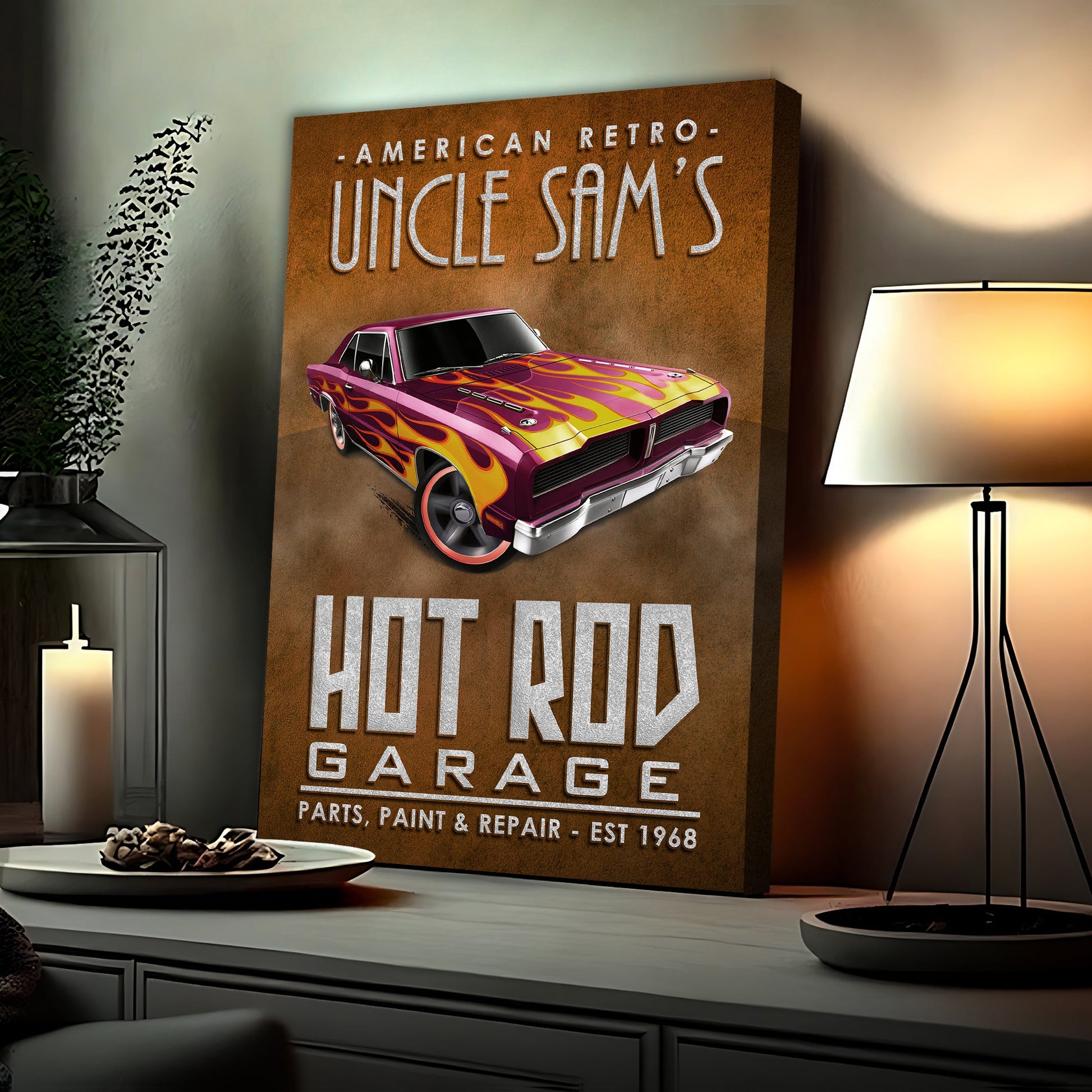 American retro garage hot rod canvas sign