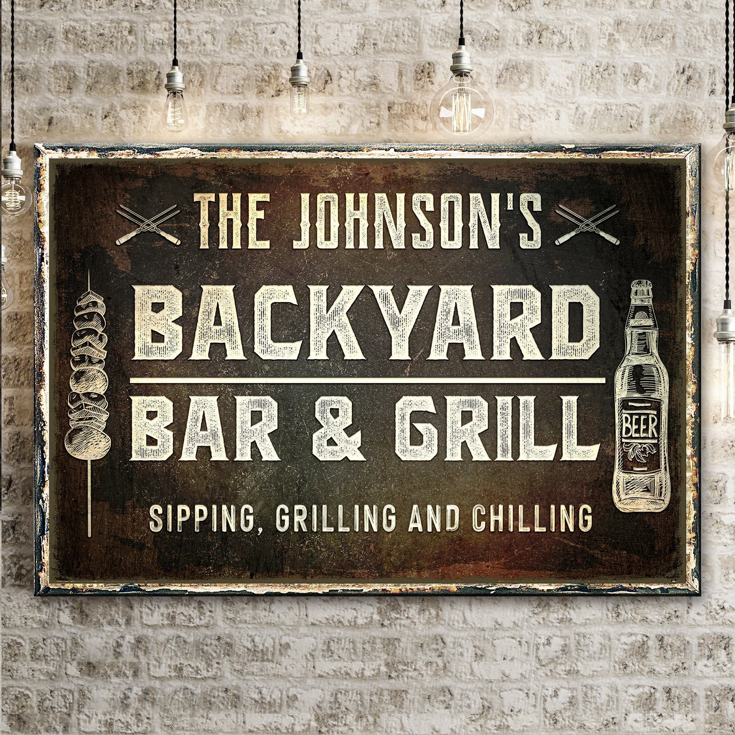 Backyard Bar And Grill Personalized Canvas Sign