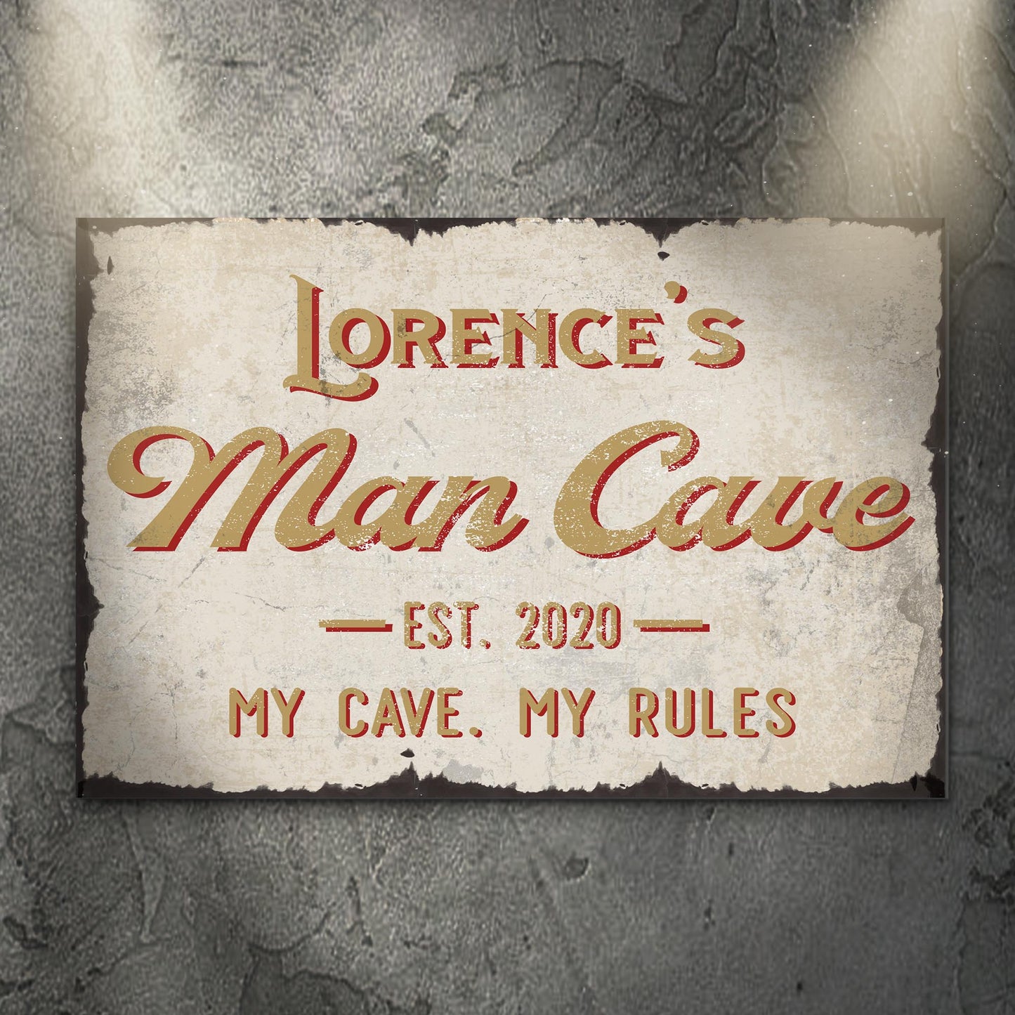 My cave my rules personalized man cave canvas sign with bold word-art design