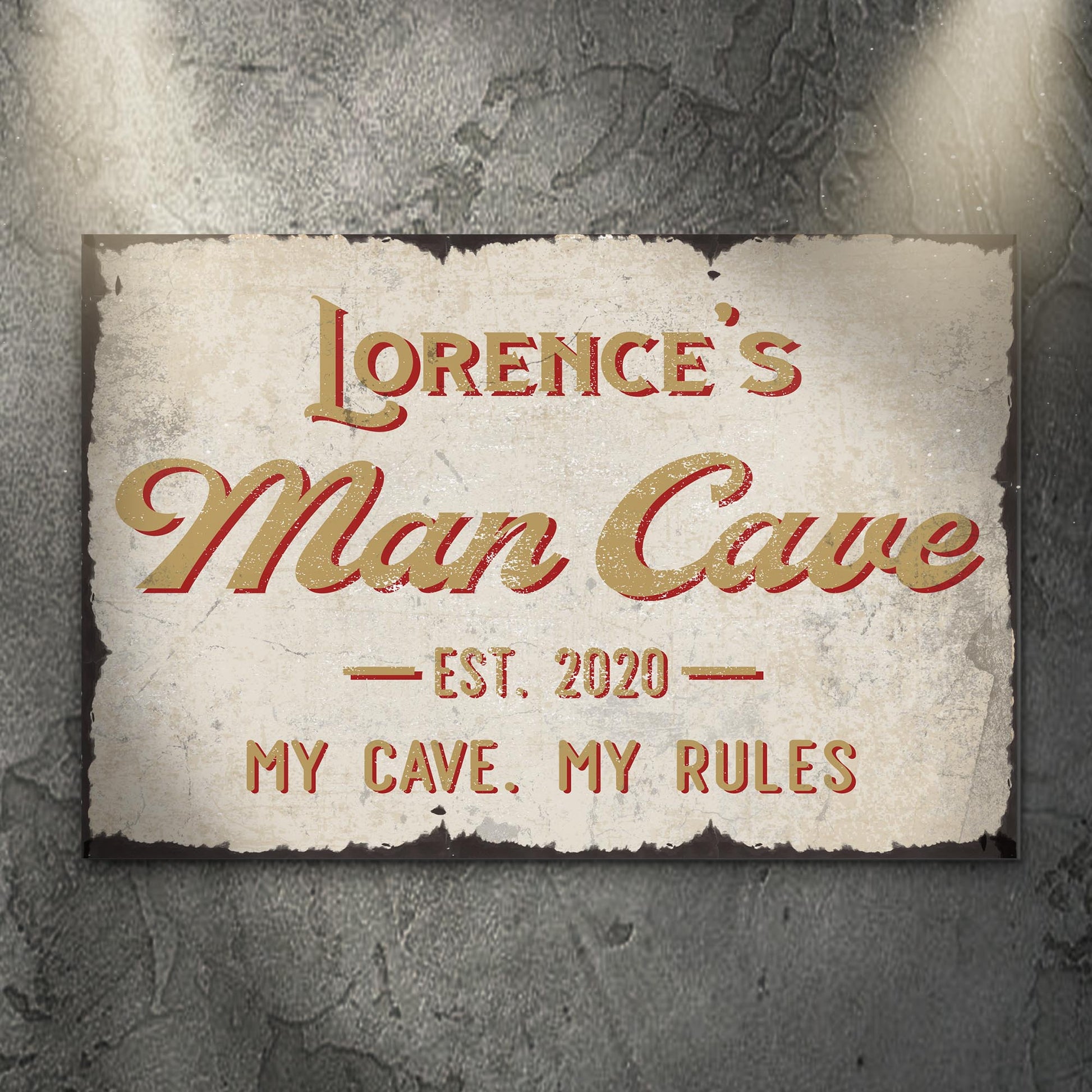 My cave my rules personalized man cave canvas sign with bold word-art design