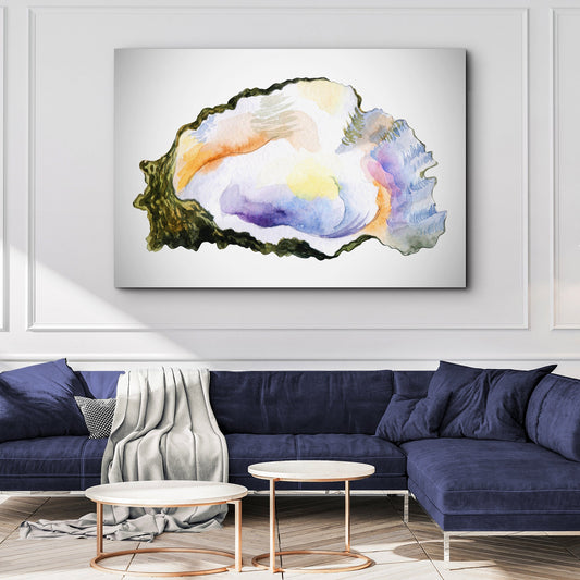 Oyster watercolor canvas wall art with soft maritime tones for coastal decor
