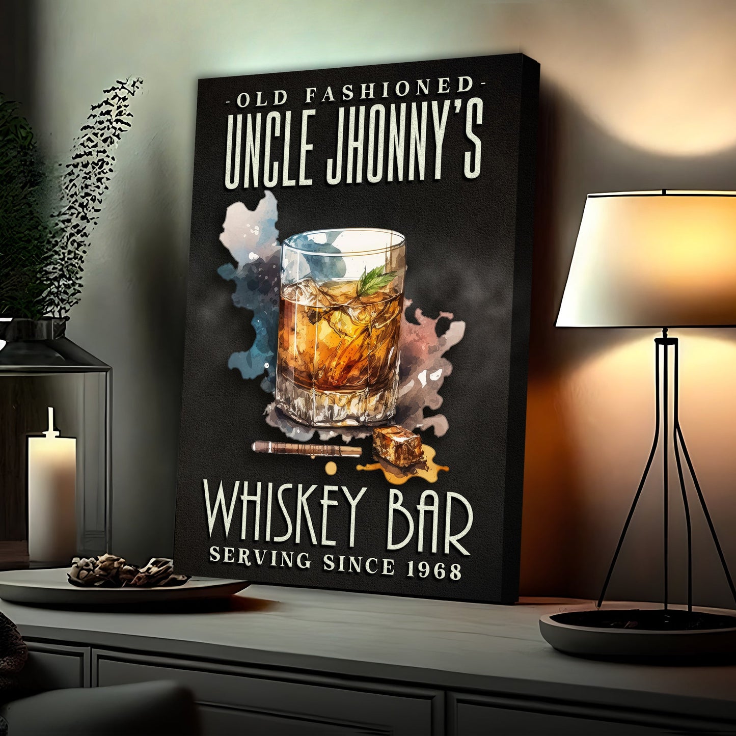 Old Fashioned Whiskey Bar canvas sign vintage bar wall art for man cave